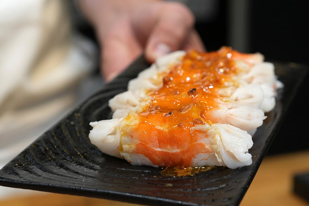 lineup of 5 Kauai Shrimp sushi