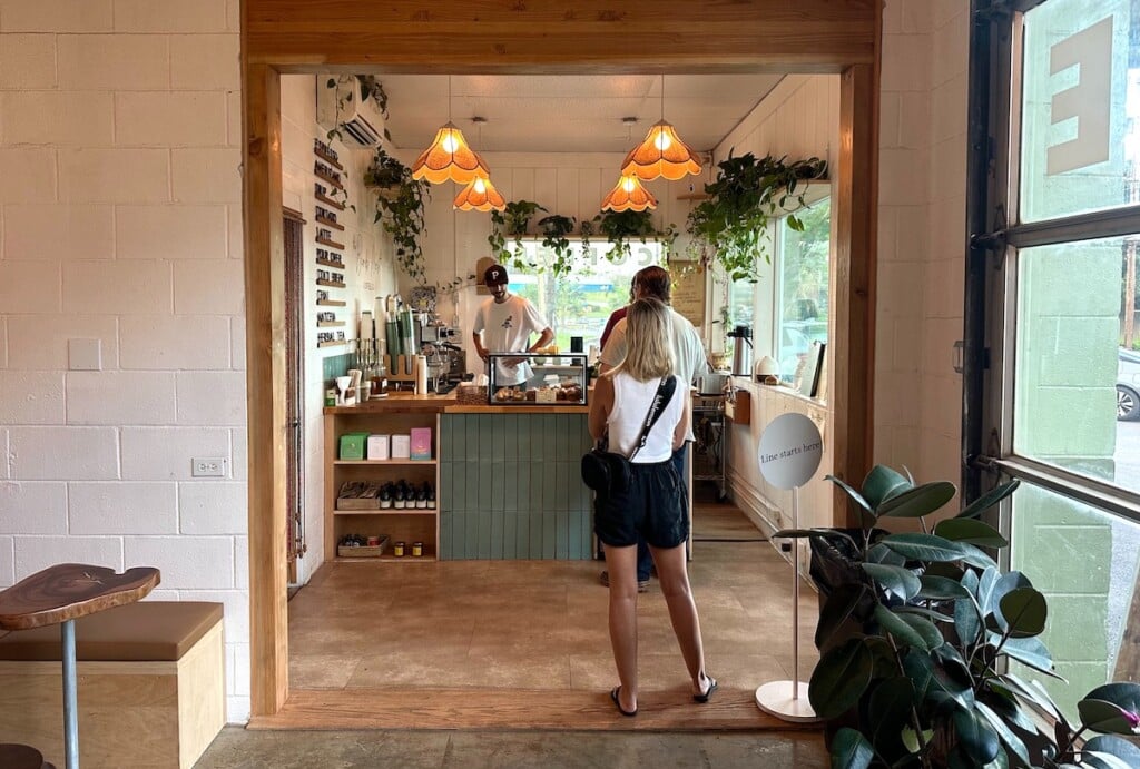 customers in line at Birds Nest Coffee shop