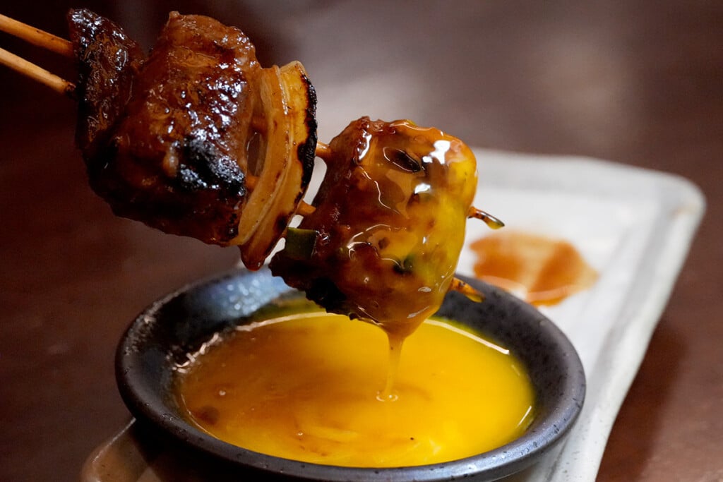 sukiyaki style grilled beef on skewer