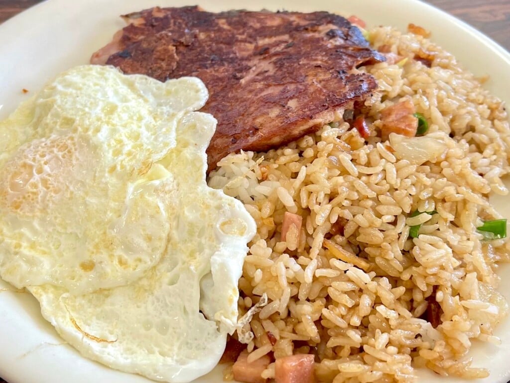 Fried Rice and fried eggs load up a plate