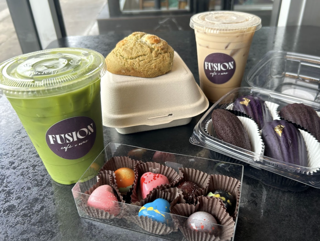 Fusion Cafe Assorted drinks and snacks